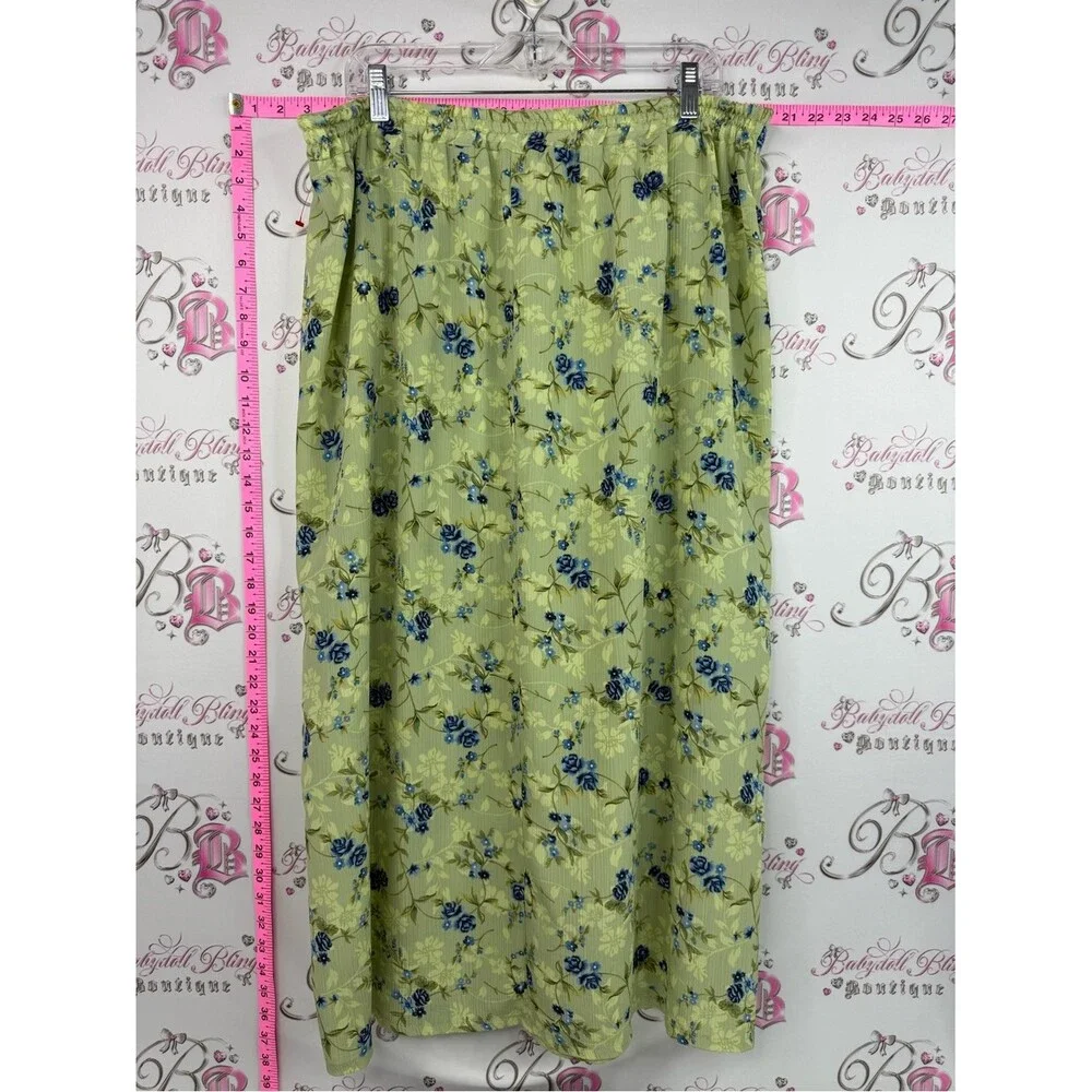TRULY skirt midi Light Green Midi Skirt with Blue Floral Print